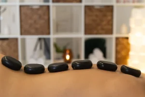 Lava stones placed on body. Relaxing warming massage.